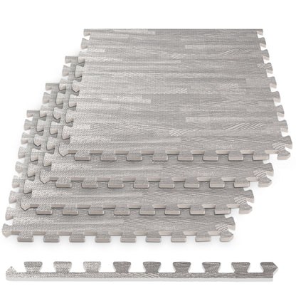 Grey Wood Grain Foam Floor Tiles - Unboxed
